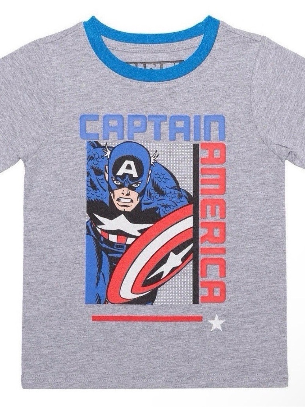 Marvel Captain America Boys Short Sleeve Shirt Gray Blue Graphic Tee Crewneck 2T